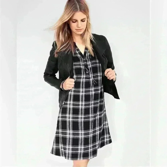 GARNET Hill 6 Black Plaid Organic Cotton Long Sleeve Pop Over Tunic Shirt Dress - Picture 2 of 8